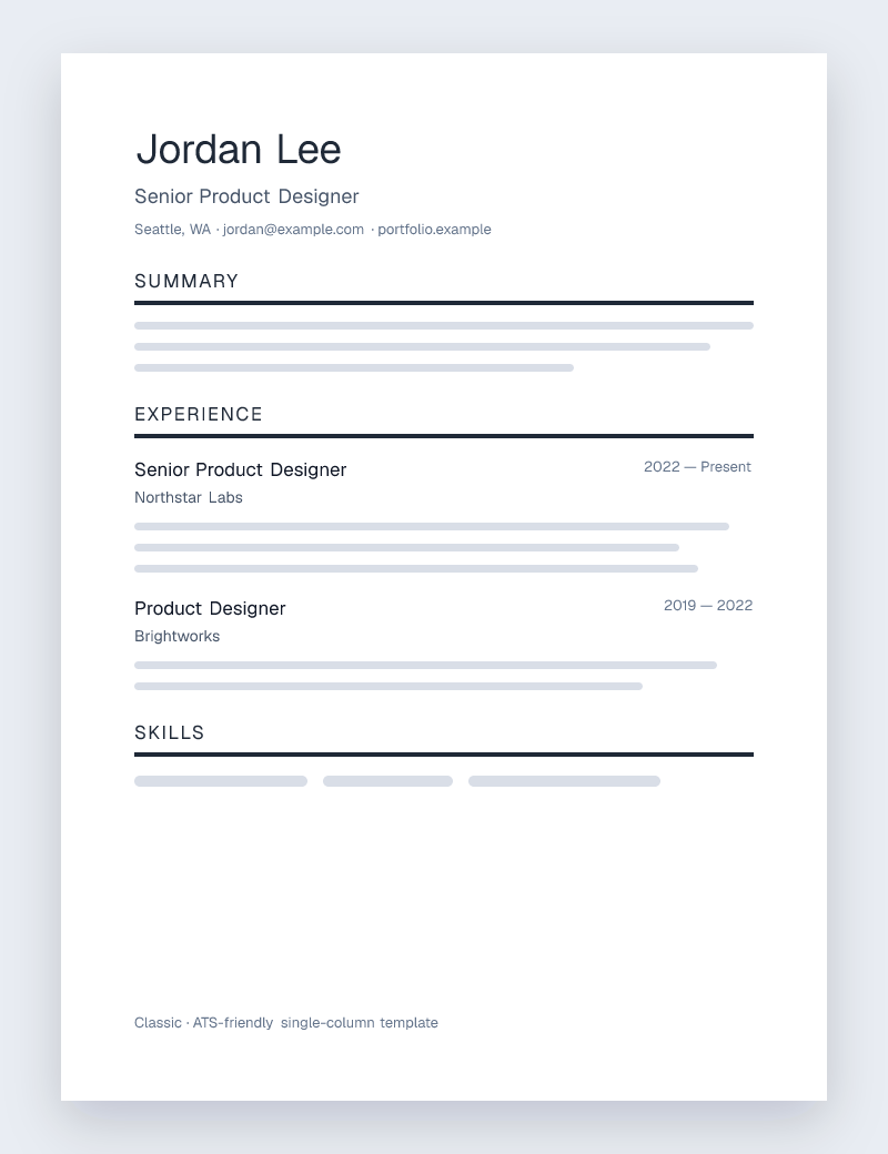 Classic ATS-friendly resume template preview