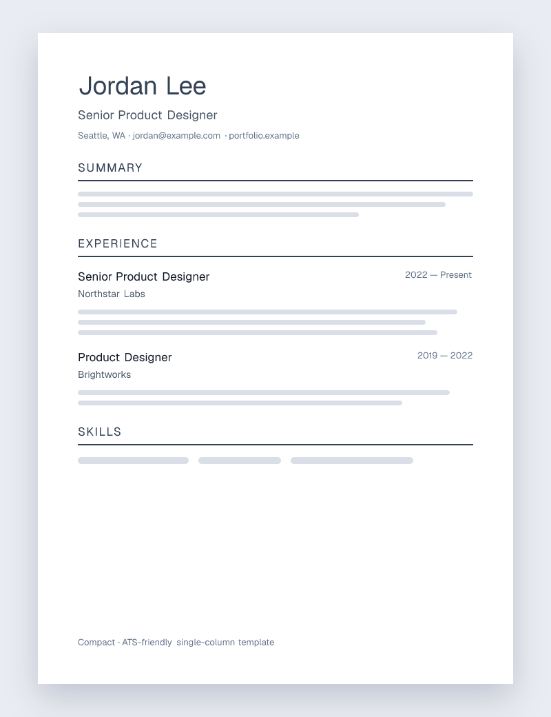 Compact ATS-friendly resume template preview