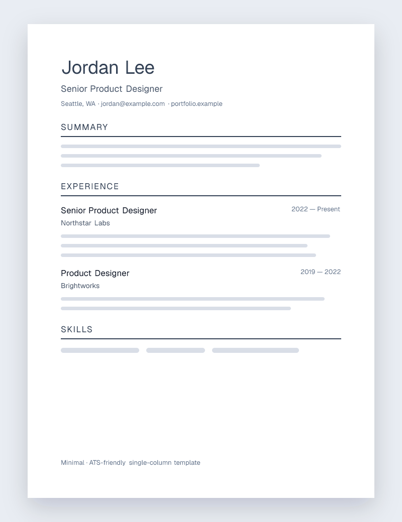 Minimal ATS-friendly resume template preview