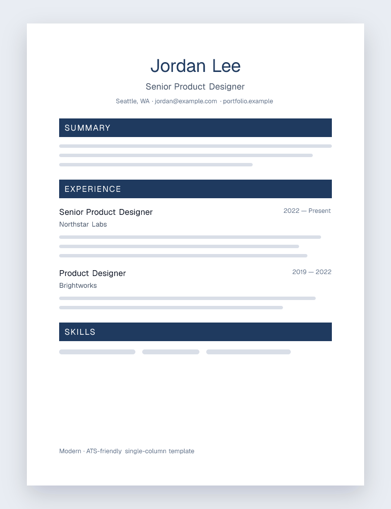 Modern ATS-friendly resume template preview