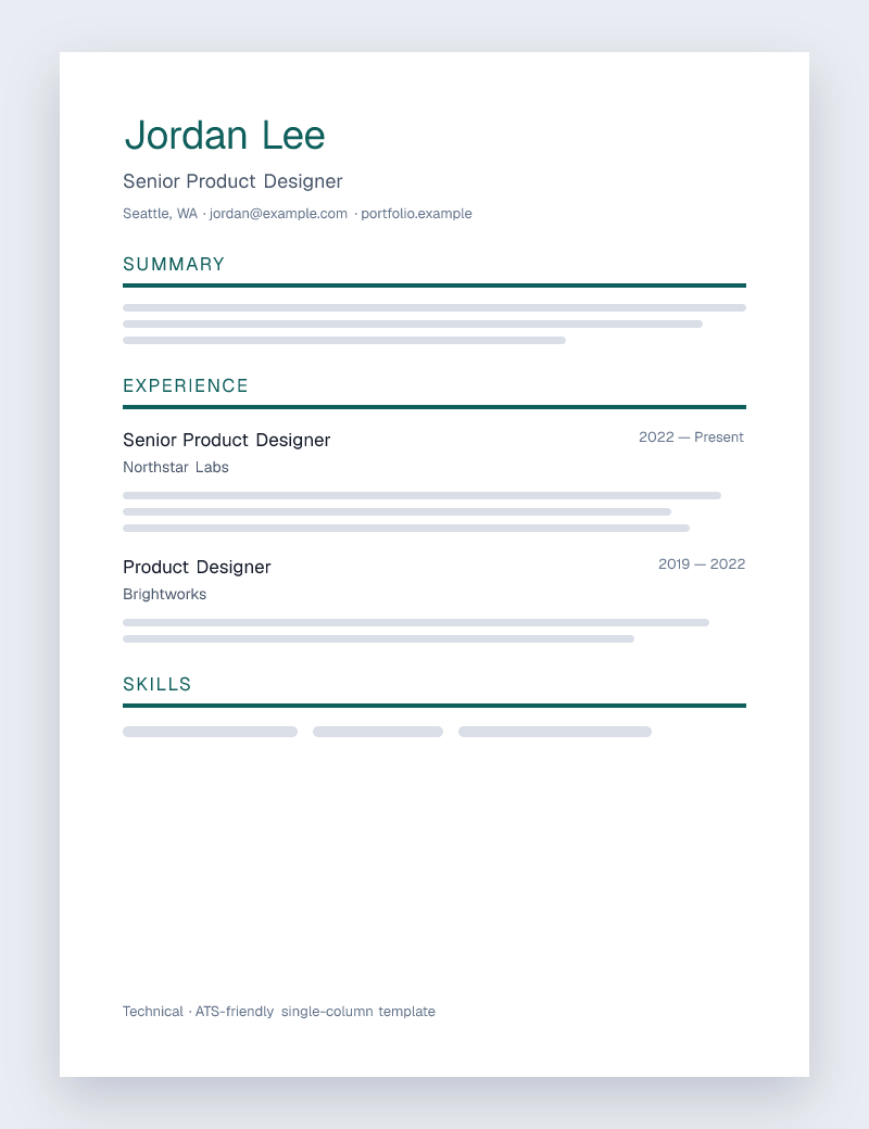 Technical ATS-friendly resume template preview
